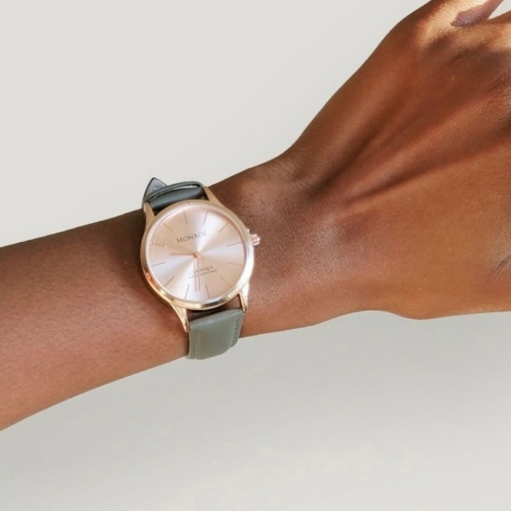 NEW Monroé Watch in Duster Bag SOLÉROSE - CHARCOAL LEATHER